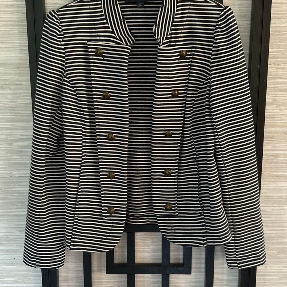 Tommy Hilfiger navy white striped nautical style jacket with buttons knit size S